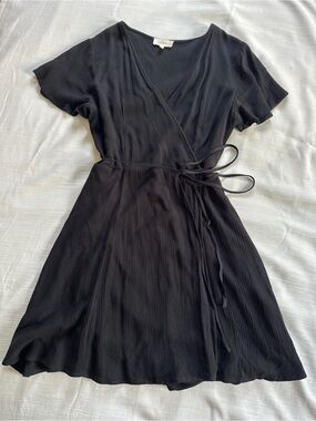 Bohme Short Sleeve Black Textured Mini Wrap Dress | M NWOT